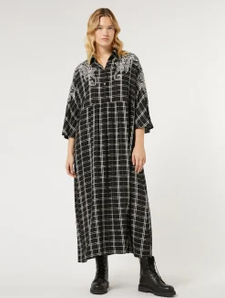 Abito lungo check con ricamo*Marina Rinaldi Online