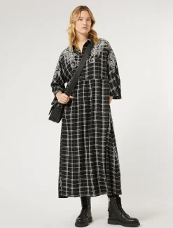 Abito lungo check con ricamo*Marina Rinaldi Online