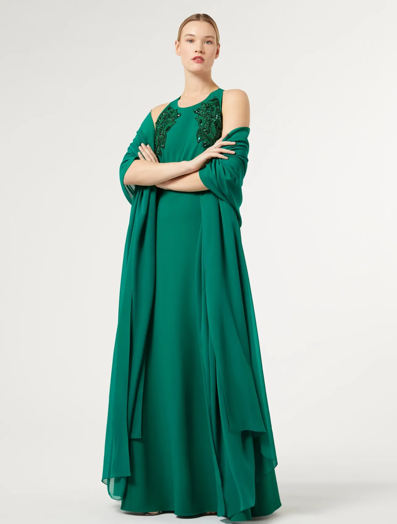 Abito lungo in cady con ricamo*Marina Rinaldi Clearance