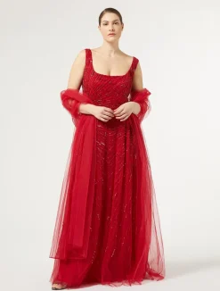 Abito lungo in tulle con ricamo*Marina Rinaldi Outlet