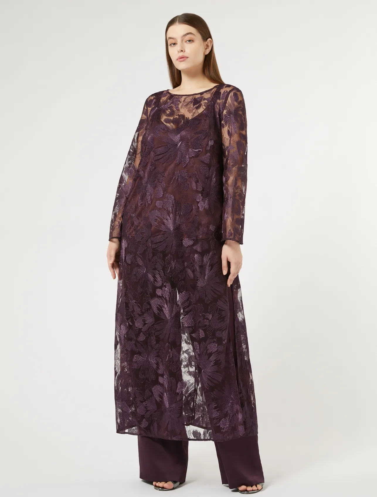 Casacca lunga in tulle con ricami*Marina Rinaldi Fashion