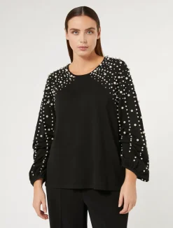 Maglia in viscosa stretch con perle*Marina Rinaldi Discount