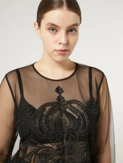 T-shirt in tulle con ricamo*Marina Rinaldi Sale